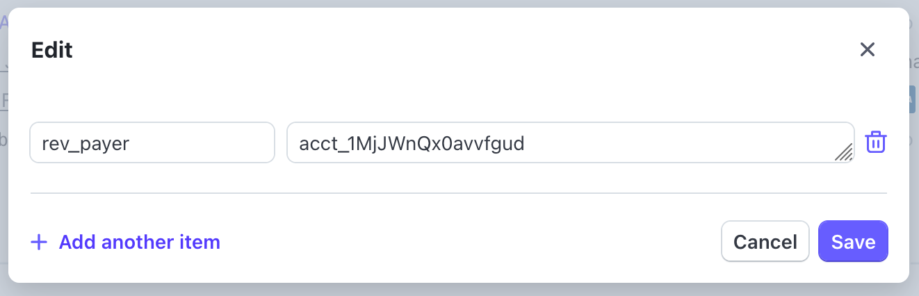 Screenshot showing adding rev_payer metadata