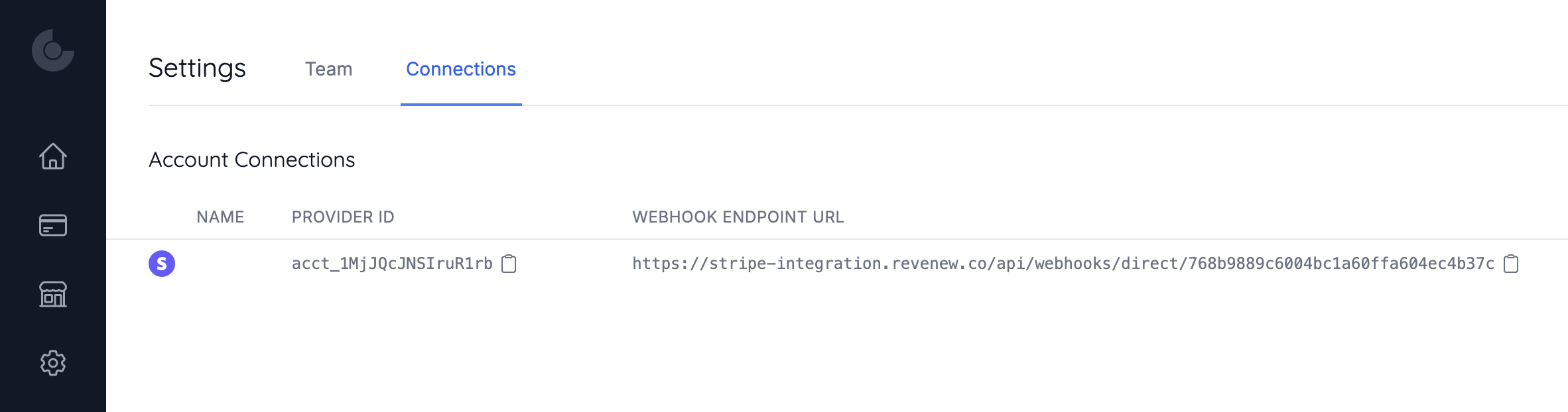 Connections page in the Revenew Web App